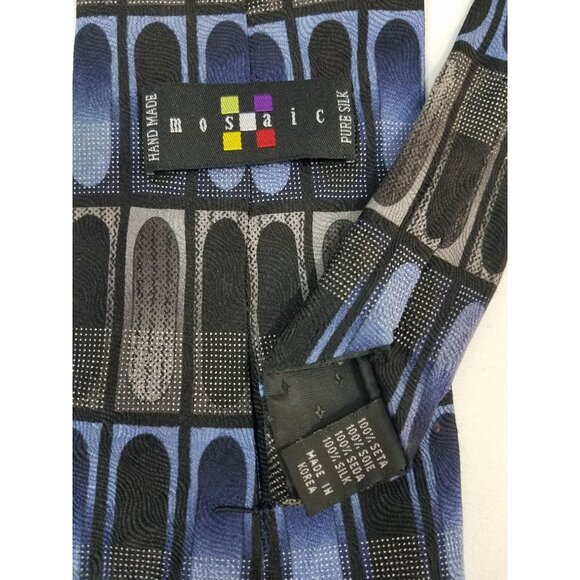 Mosaic Mens Necktie Handmade Silk Tie Blue Gray Geometric Cathedral Window - Picture 4 of 8
